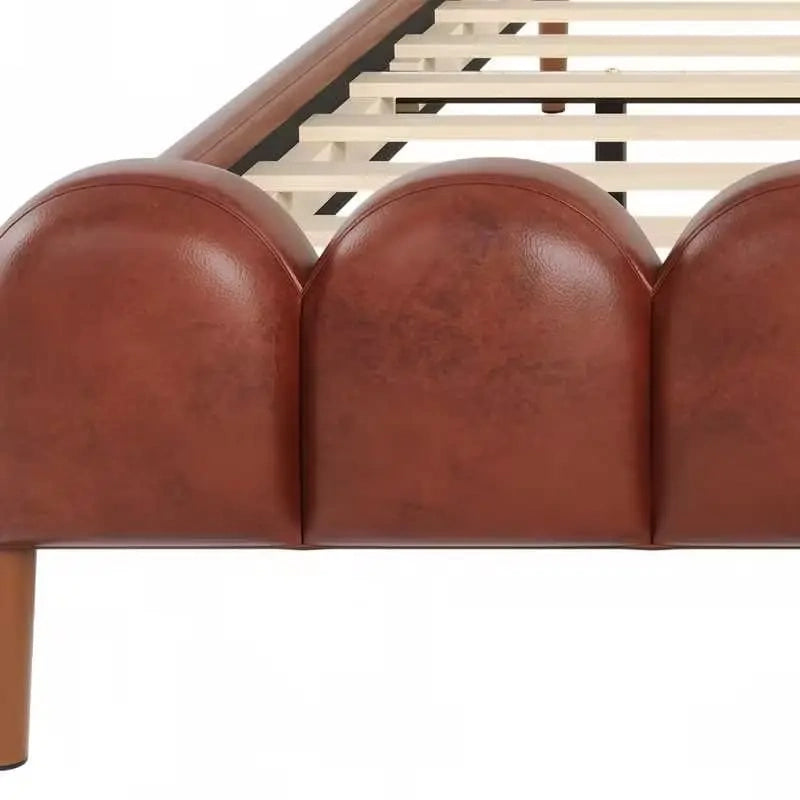 Christopher Knight Home - Leather Upholstered Bed with Headboard & Footboard, Solid Wood Slats & Legs, No Box Spring Needed