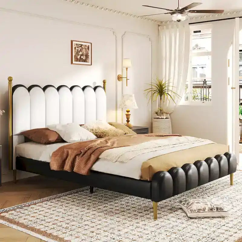 Christopher Knight Home - Leather Upholstered Bed with Headboard & Footboard, Solid Wood Slats & Legs, No Box Spring Needed