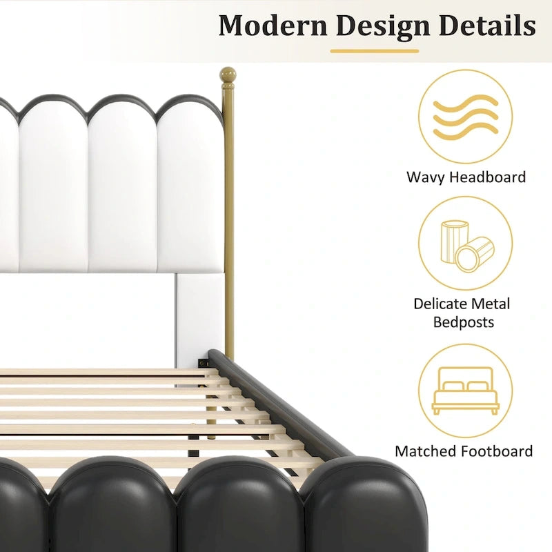 Christopher Knight Home - Leather Upholstered Bed with Headboard & Footboard, Solid Wood Slats & Legs, No Box Spring Needed