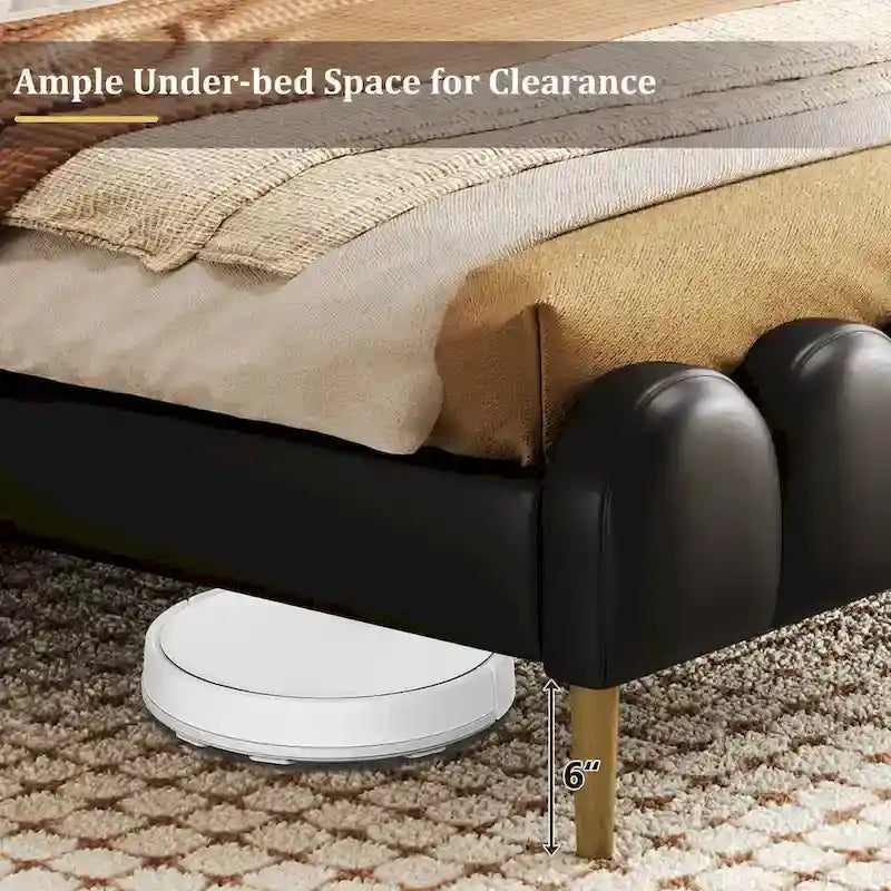 Christopher Knight Home - Leather Upholstered Bed with Headboard & Footboard, Solid Wood Slats & Legs, No Box Spring Needed