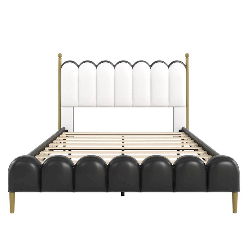 Christopher Knight Home - Leather Upholstered Bed with Headboard & Footboard, Solid Wood Slats & Legs, No Box Spring Needed