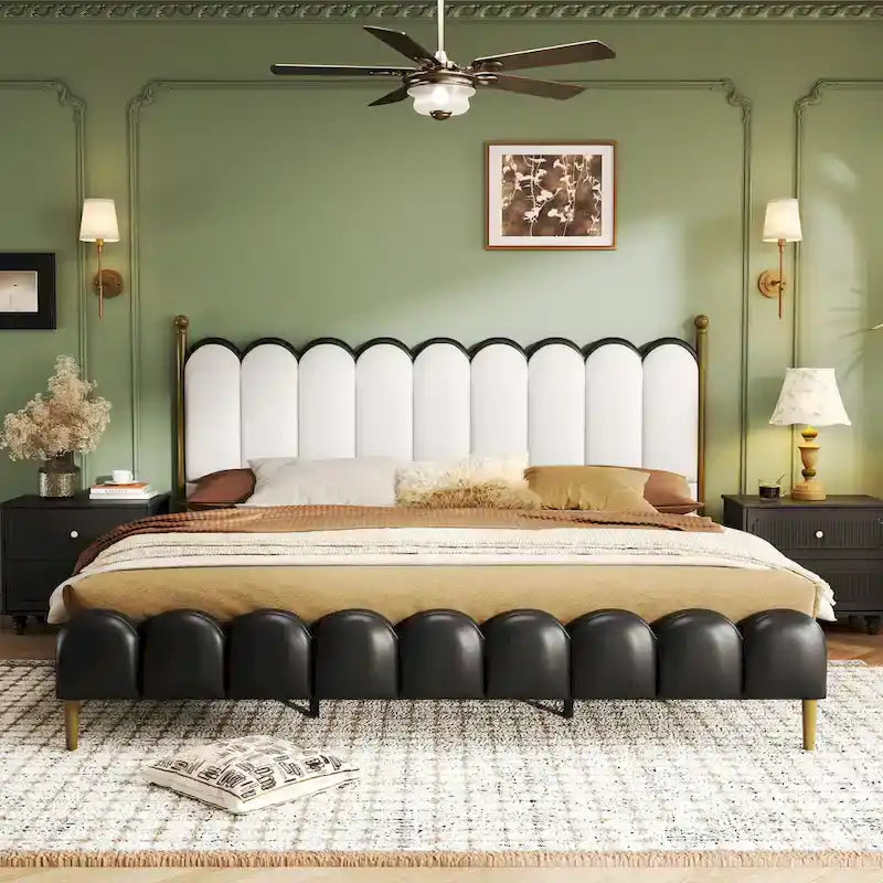 Christopher Knight Home - Leather Upholstered Bed with Headboard & Footboard, Solid Wood Slats & Legs, No Box Spring Needed