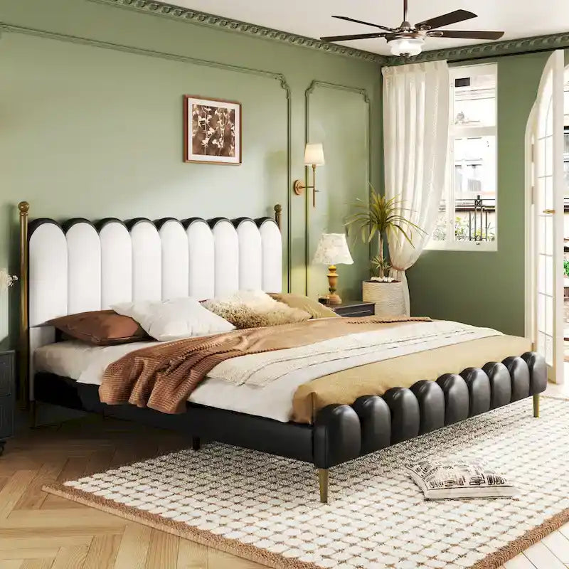 Christopher Knight Home - Leather Upholstered Bed with Headboard & Footboard, Solid Wood Slats & Legs, No Box Spring Needed