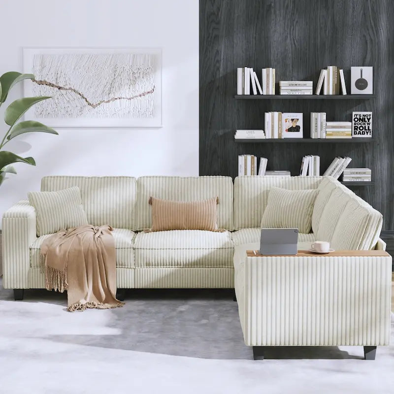 Christopher Knight Home - Jackson Oversized L-Shaped Corduroy Corner Couch with Armrest Storage