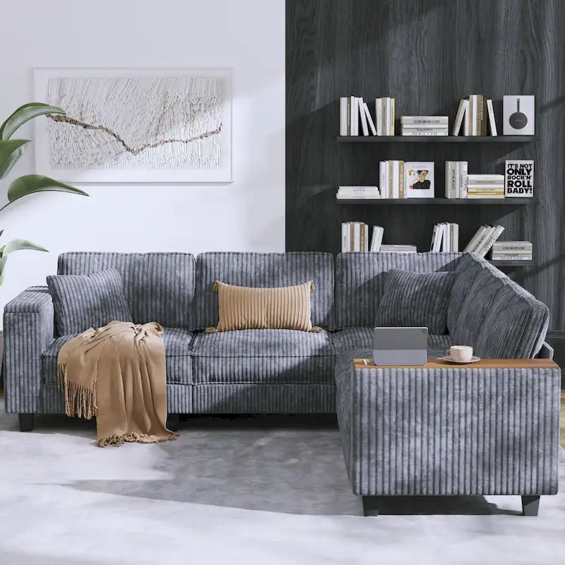 Christopher Knight Home - Jackson Oversized L-Shaped Corduroy Corner Couch with Armrest Storage