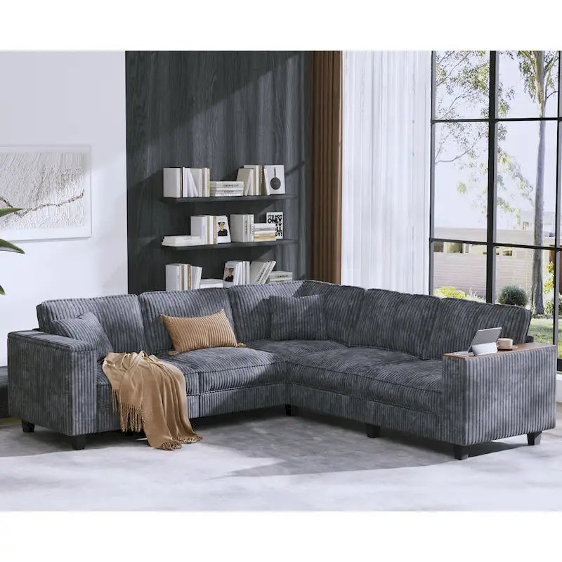 Christopher Knight Home - Jackson Oversized L-Shaped Corduroy Corner Couch with Armrest Storage
