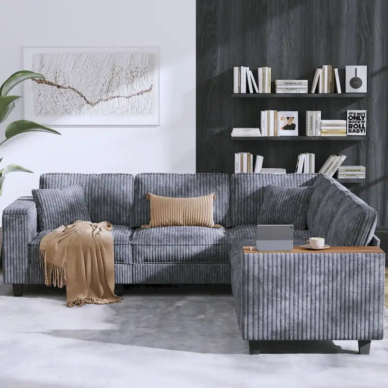 Christopher Knight Home - Jackson Oversized L-Shaped Corduroy Corner Couch with Armrest Storage