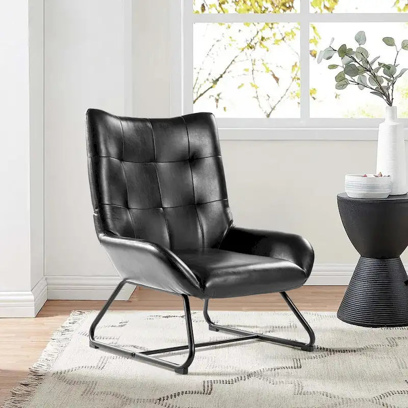 Glitzhome Set of 2 35.5H Leatherette Wingback Accent Chairs With Metal Legs