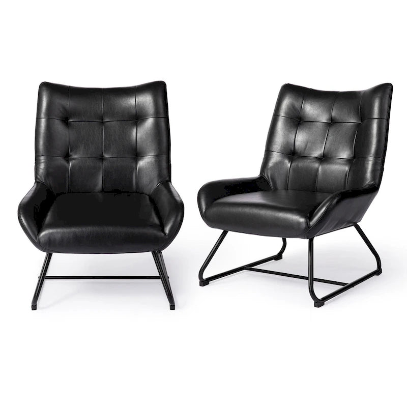 Glitzhome Set of 2 35.5H Leatherette Wingback Accent Chairs With Metal Legs