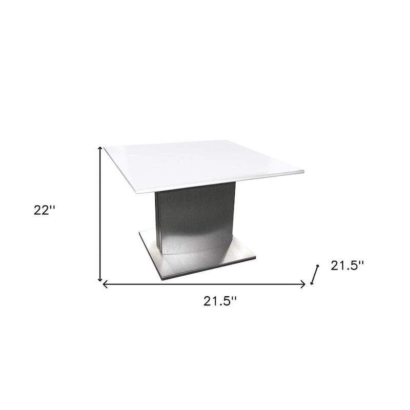 HomeRoots 22  White And Silver Marble And Metal Square Pedestal End Table - 21.5' X '22' X '21.5