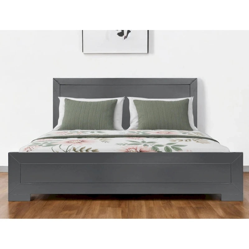 HomeRoots Gray Inlaid Panels Wood Queen Bed Frame