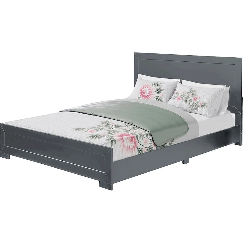 HomeRoots Gray Inlaid Panels Wood Queen Bed Frame