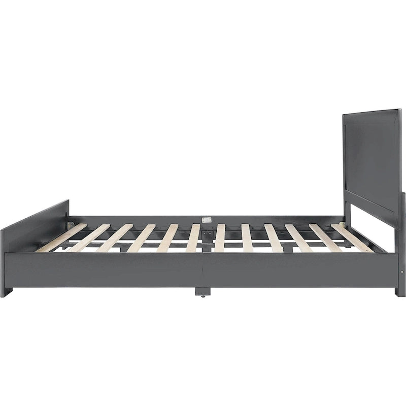 HomeRoots Gray Inlaid Panels Wood Queen Bed Frame