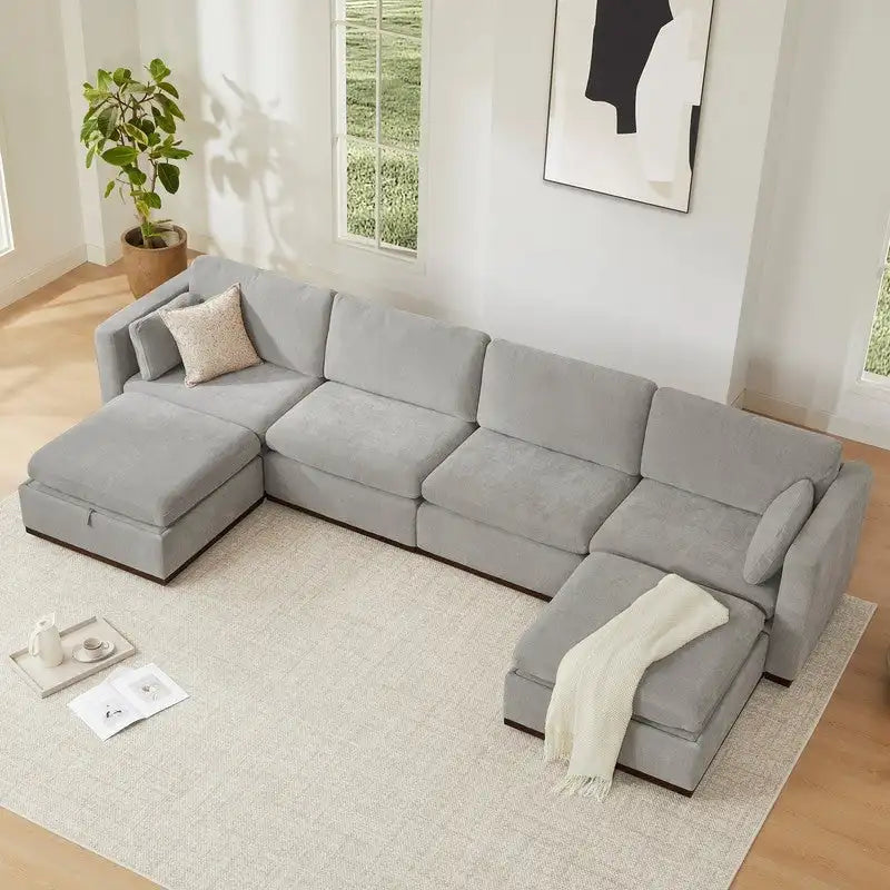 Mia U-shape Oversized Modular Sectional Fabric Sofa with Upgraded Wood Base