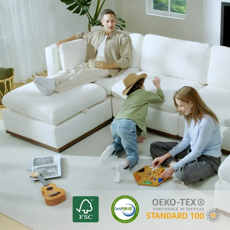 Mia U-shape Oversized Modular Sectional Fabric Sofa with Upgraded Wood Base