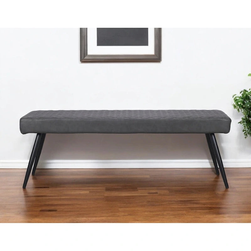 HomeRoots 54 Dark Gray and Black Faux Leather Upholstered Dining Bench - 53.54' X '18.7' X '16.54