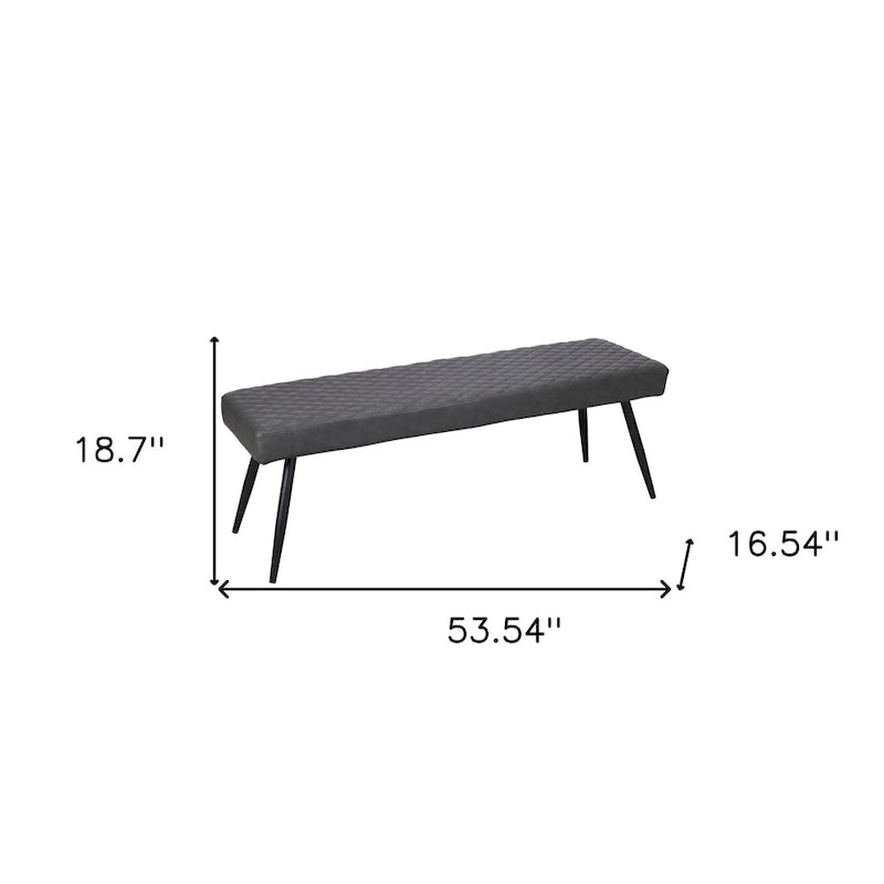 HomeRoots 54 Dark Gray and Black Faux Leather Upholstered Dining Bench - 53.54' X '18.7' X '16.54