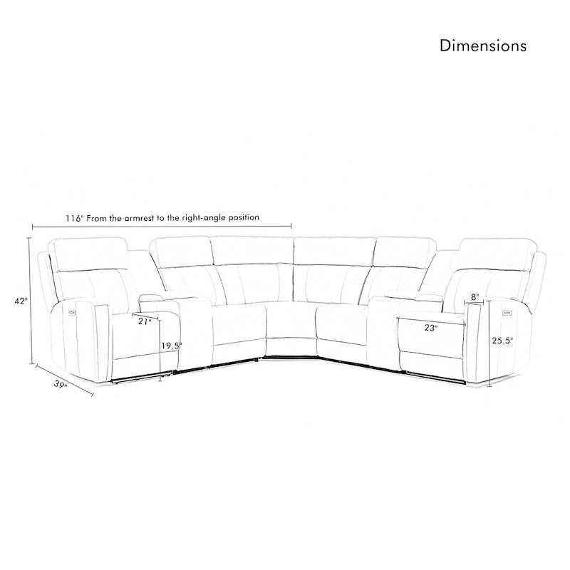 Genuine Leather Power Recliner Sectional Sofa with Ajustable Headrest, USB&USB-C Port