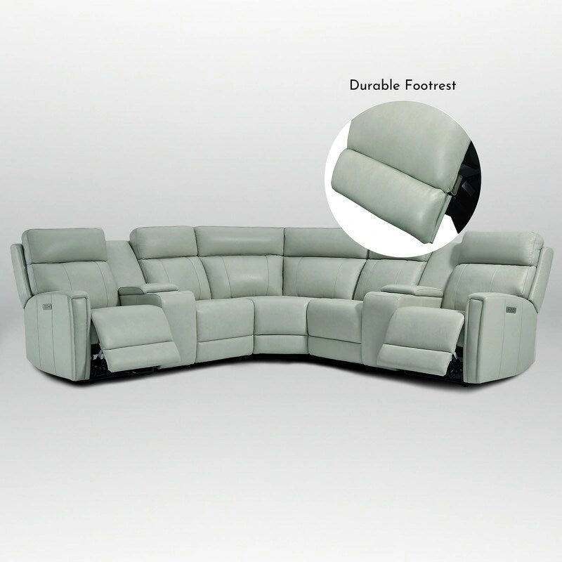 Genuine Leather Power Recliner Sectional Sofa with Ajustable Headrest, USB&USB-C Port