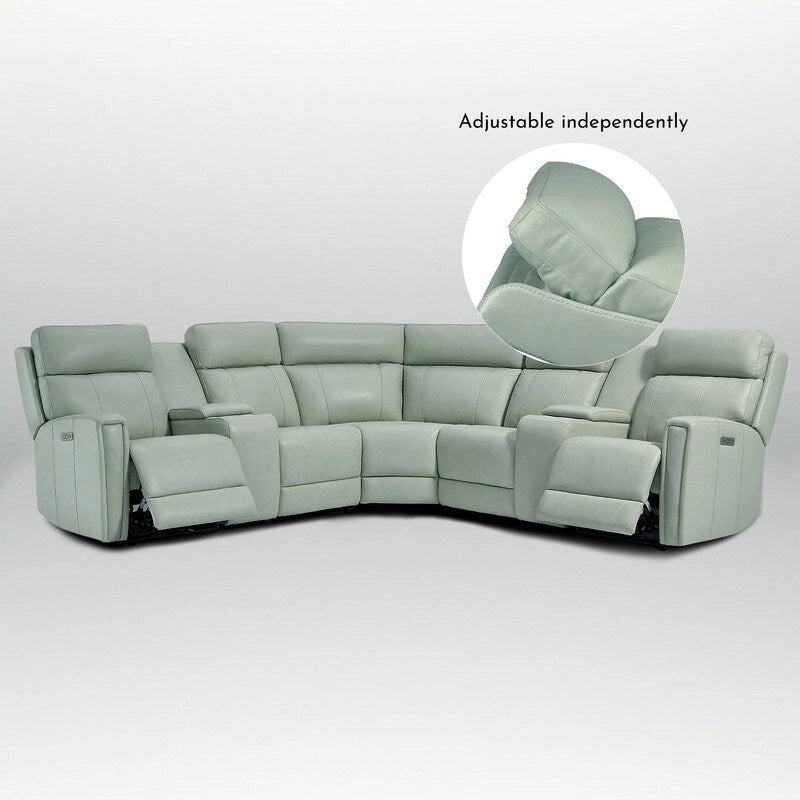Genuine Leather Power Recliner Sectional Sofa with Ajustable Headrest, USB&USB-C Port