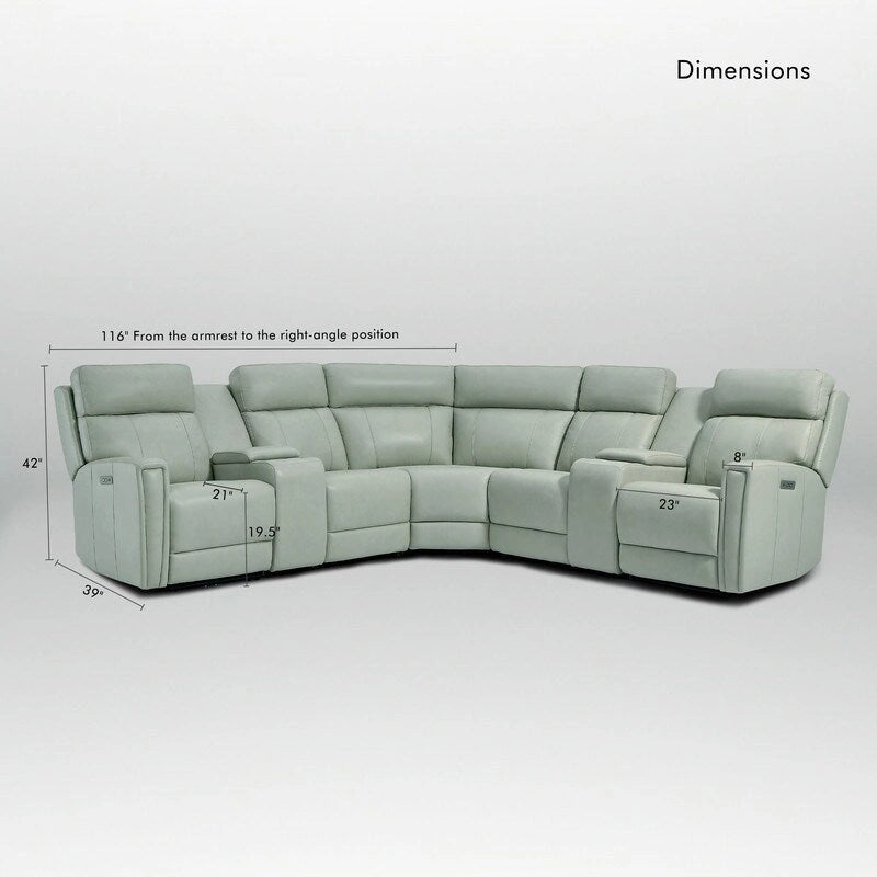 Genuine Leather Power Recliner Sectional Sofa with Ajustable Headrest, USB&USB-C Port