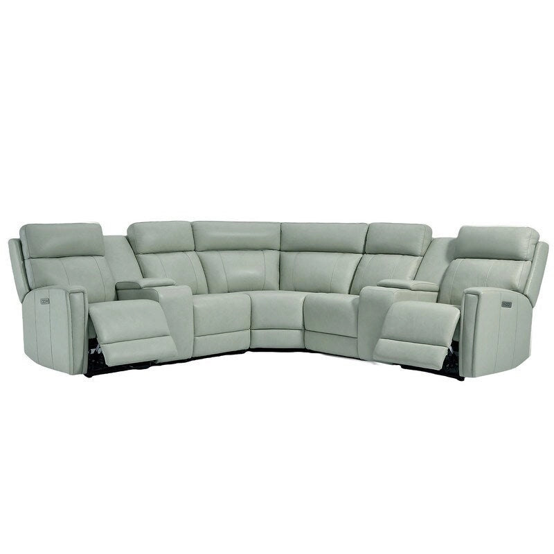 Genuine Leather Power Recliner Sectional Sofa with Ajustable Headrest, USB&USB-C Port