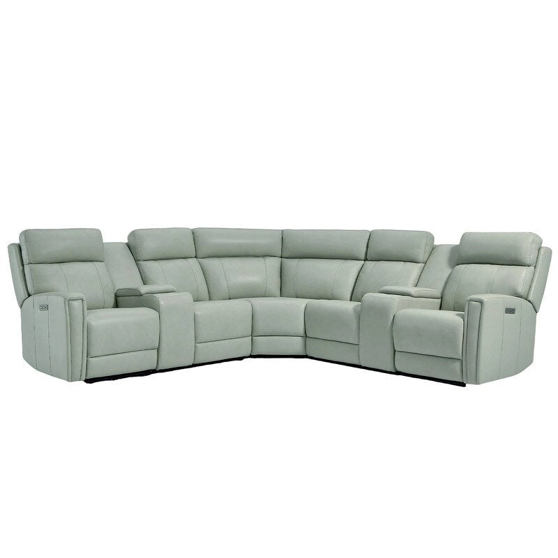 Genuine Leather Power Recliner Sectional Sofa with Ajustable Headrest, USB&USB-C Port