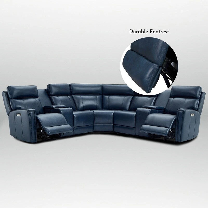 Genuine Leather Power Recliner Sectional Sofa with Ajustable Headrest, USB&USB-C Port