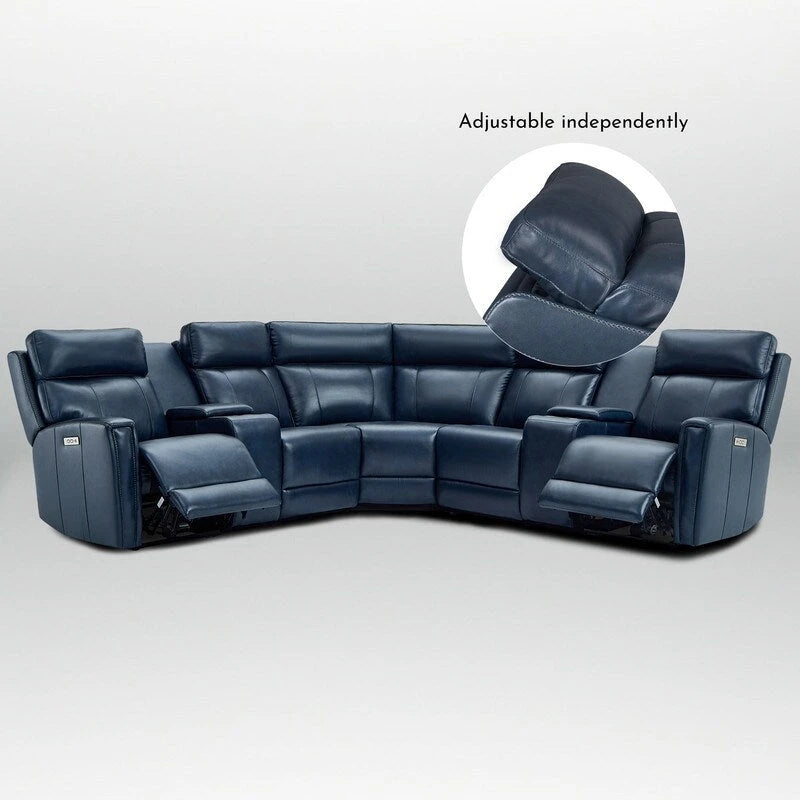 Genuine Leather Power Recliner Sectional Sofa with Ajustable Headrest, USB&USB-C Port