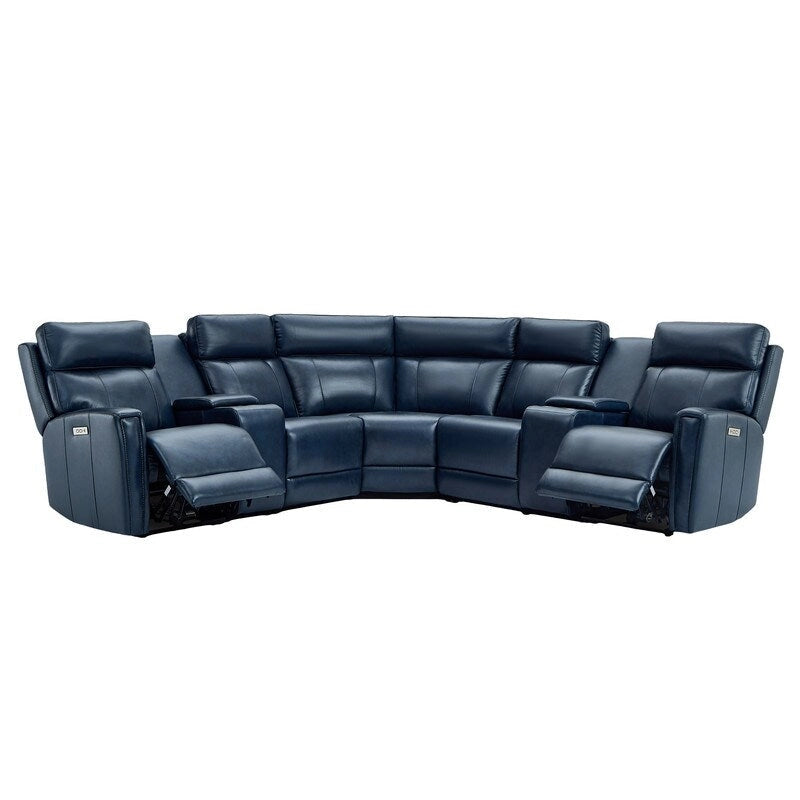 Genuine Leather Power Recliner Sectional Sofa with Ajustable Headrest, USB&USB-C Port