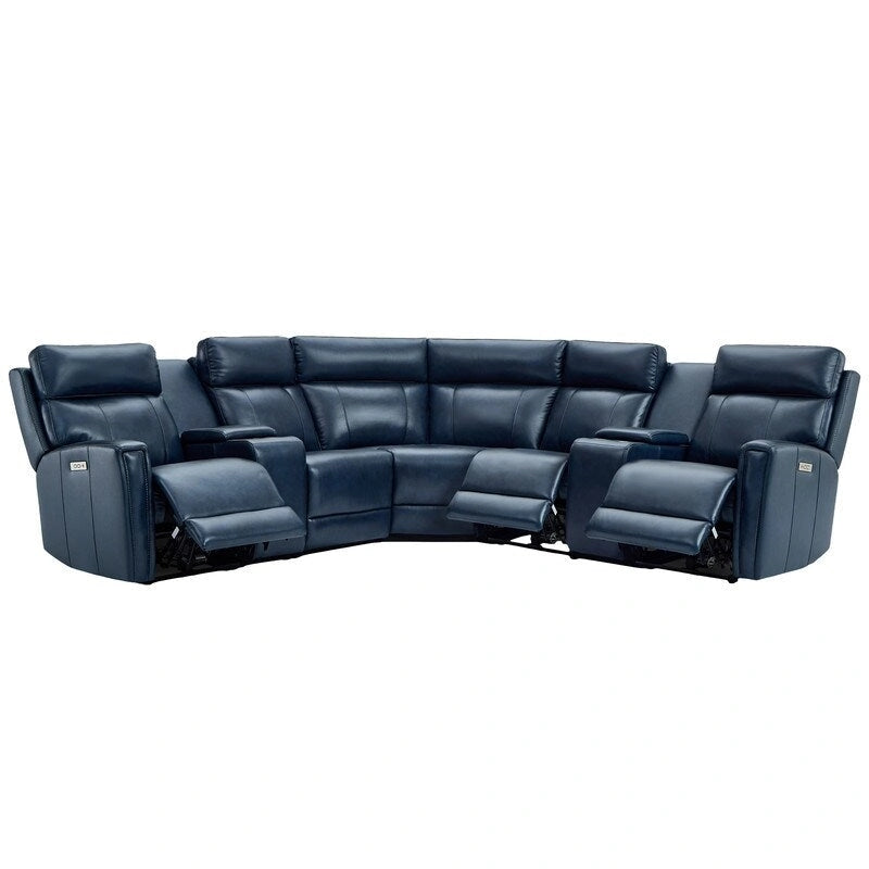 Genuine Leather Power Recliner Sectional Sofa with Ajustable Headrest, USB&USB-C Port