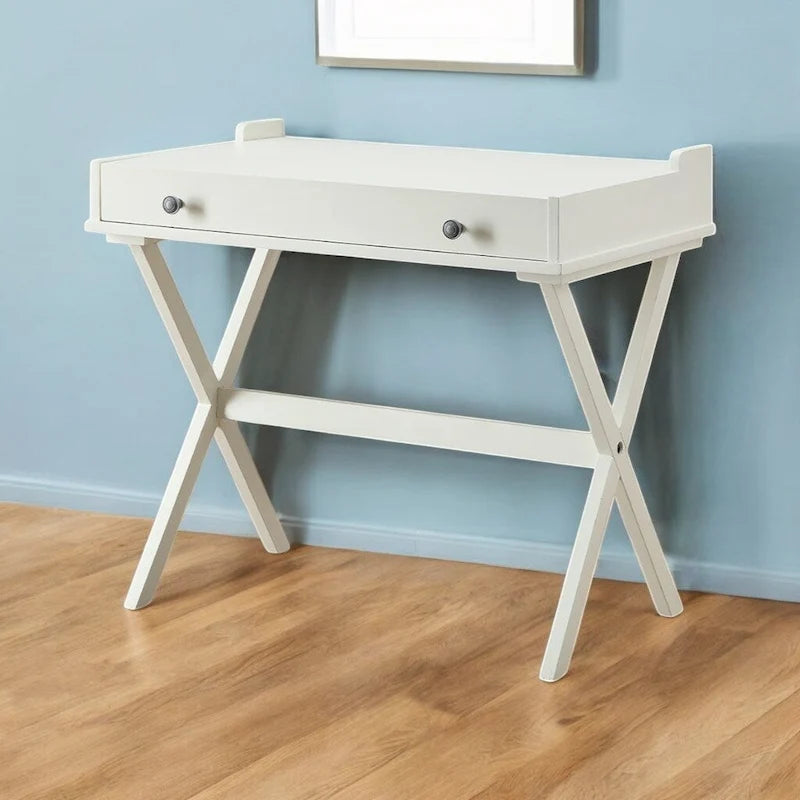 HomeRoots 34  Antiqued White Wood Flip Top Desk