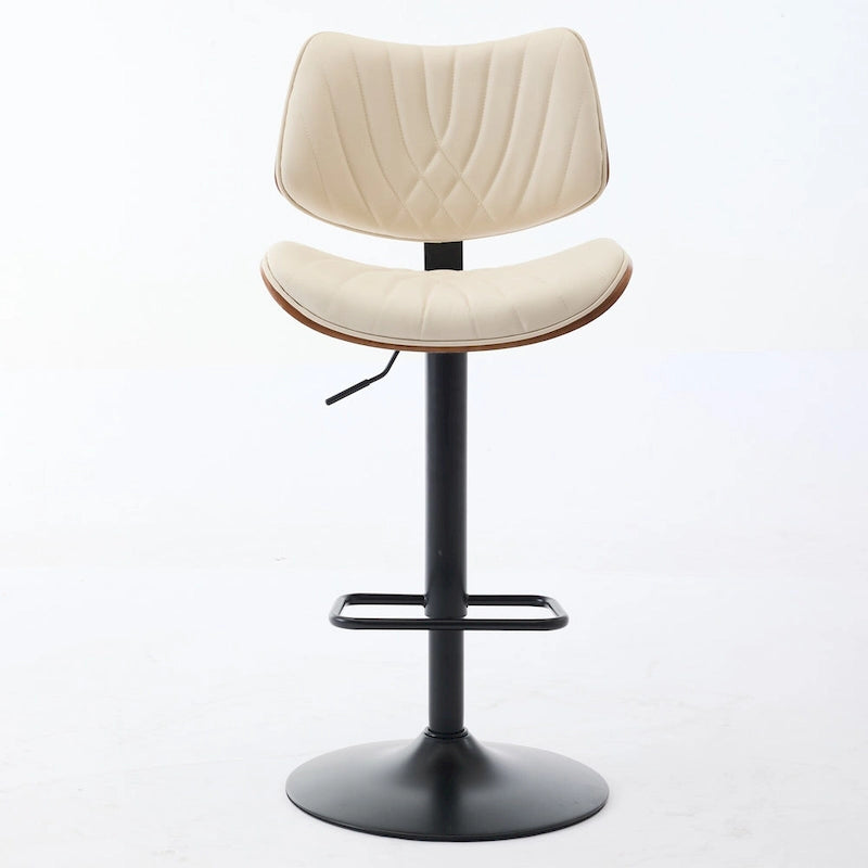 Modern Set of 2 Swivel Bar Stools with Leather Backrest Cushioned Seat Chrome-Plated Base Adjustable Height, for Kitchen Island