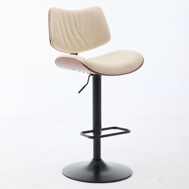 Modern Set of 2 Swivel Bar Stools with Leather Backrest Cushioned Seat Chrome-Plated Base Adjustable Height, for Kitchen Island