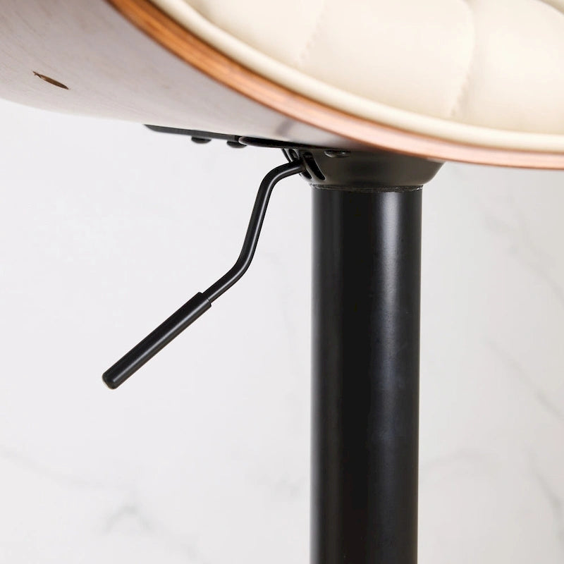 Modern Set of 2 Swivel Bar Stools with Leather Backrest Cushioned Seat Chrome-Plated Base Adjustable Height, for Kitchen Island