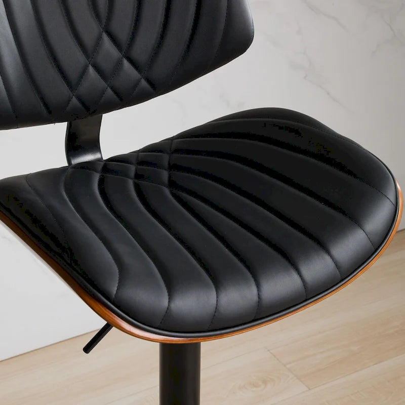 Modern Set of 2 Swivel Bar Stools with Leather Backrest Cushioned Seat Chrome-Plated Base Adjustable Height, for Kitchen Island