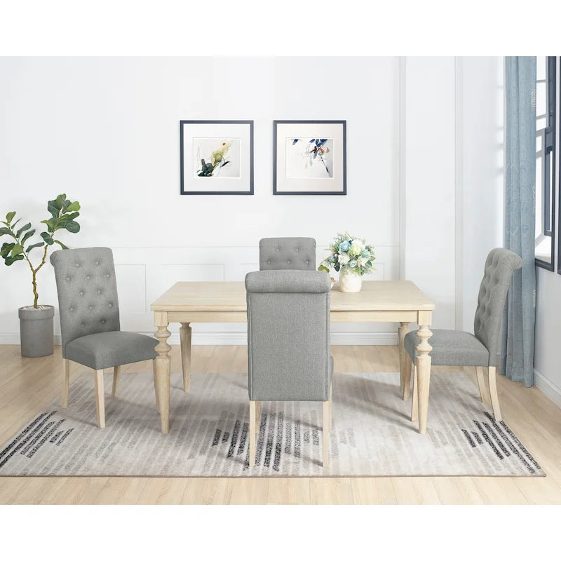Wooden Dining Table and Chairs Set Simple Dining Table and Chair Sets with Tufted Upholstered Chairs and Turned Leg for Kitchen