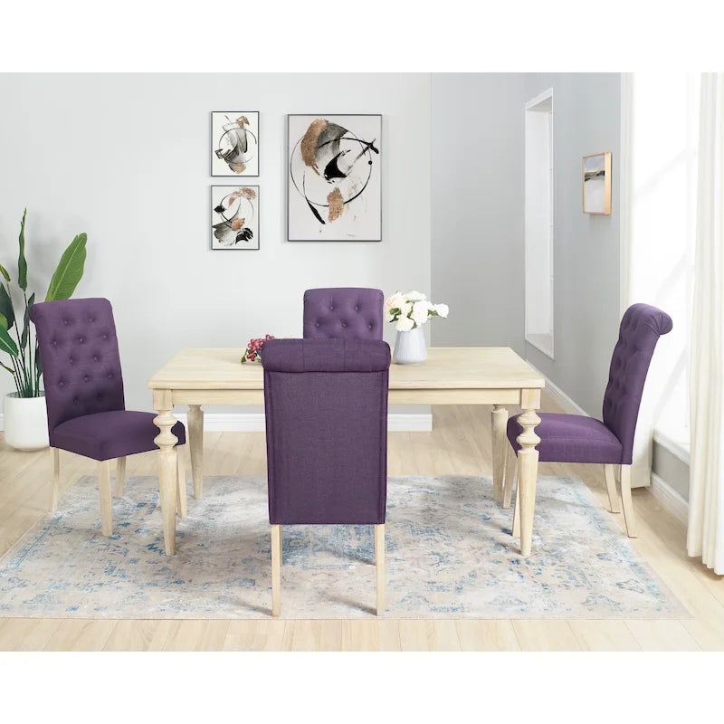 Wooden Dining Table and Chairs Set Simple Dining Table and Chair Sets with Tufted Upholstered Chairs and Turned Leg for Kitchen