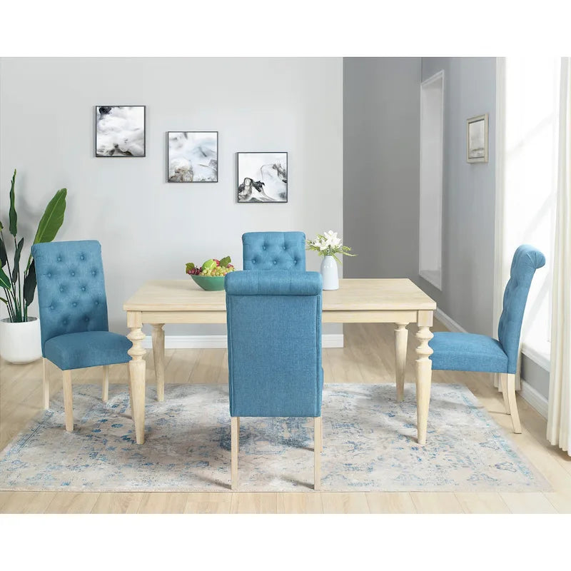 Wooden Dining Table and Chairs Set Simple Dining Table and Chair Sets with Tufted Upholstered Chairs and Turned Leg for Kitchen