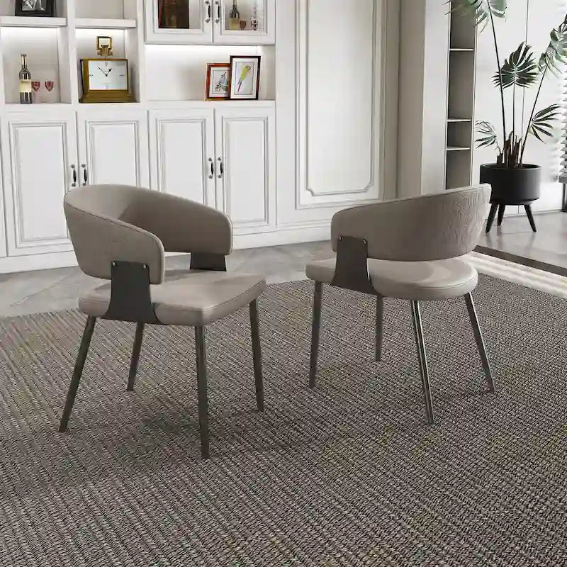 Dining Chairs Set of 2, PU Leather Kitchen Chairs with Metal Legs -Ergonomic Armrests, Comfortable Sponge Cushion, Sturdy Frame