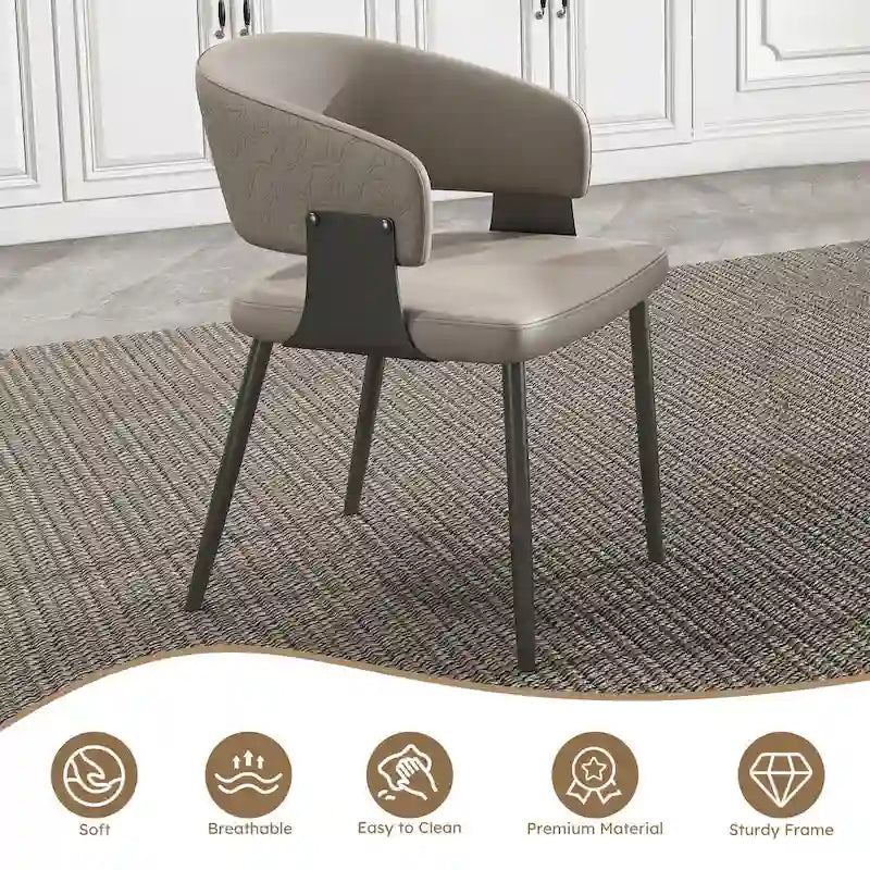 Dining Chairs Set of 2, PU Leather Kitchen Chairs with Metal Legs -Ergonomic Armrests, Comfortable Sponge Cushion, Sturdy Frame