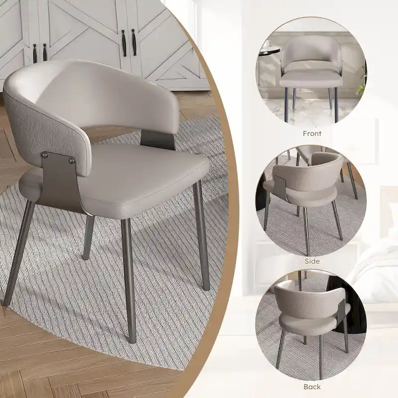 Dining Chairs Set of 2, PU Leather Kitchen Chairs with Metal Legs -Ergonomic Armrests, Comfortable Sponge Cushion, Sturdy Frame