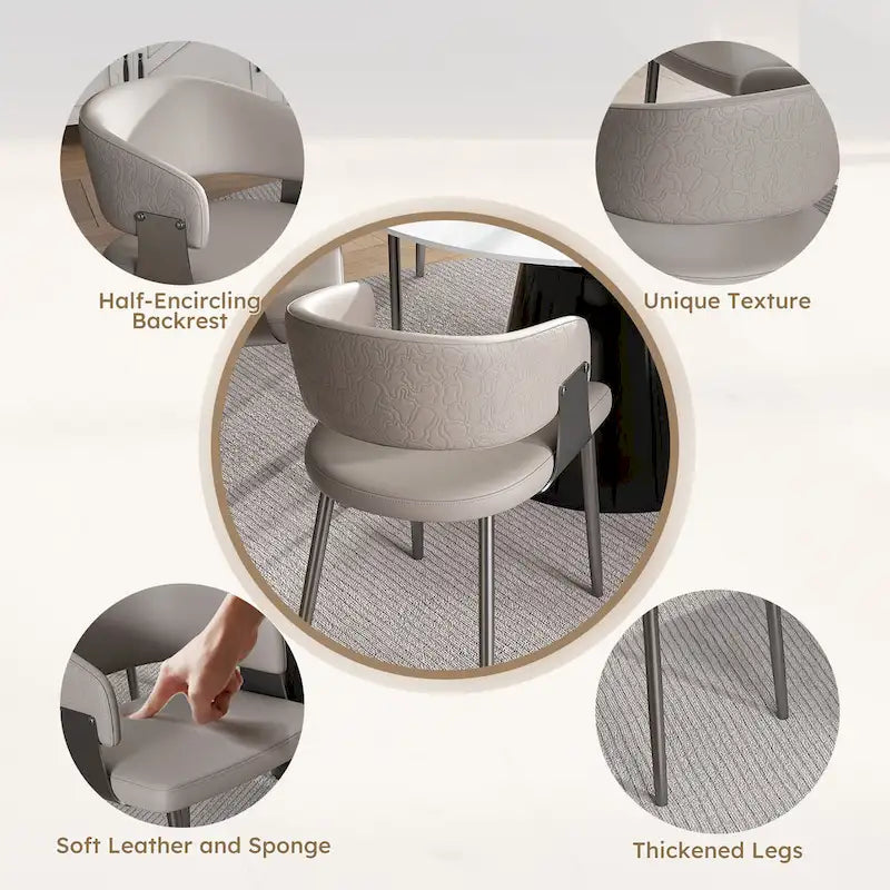 Dining Chairs Set of 2, PU Leather Kitchen Chairs with Metal Legs -Ergonomic Armrests, Comfortable Sponge Cushion, Sturdy Frame