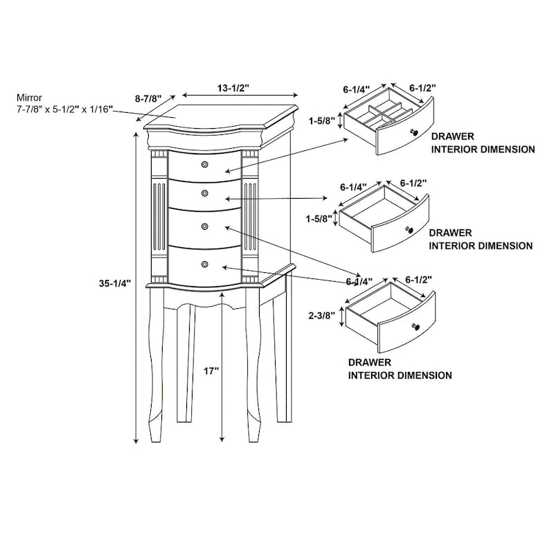 Jewelry Armoire with Storage Drawers - 35.25  - Cream