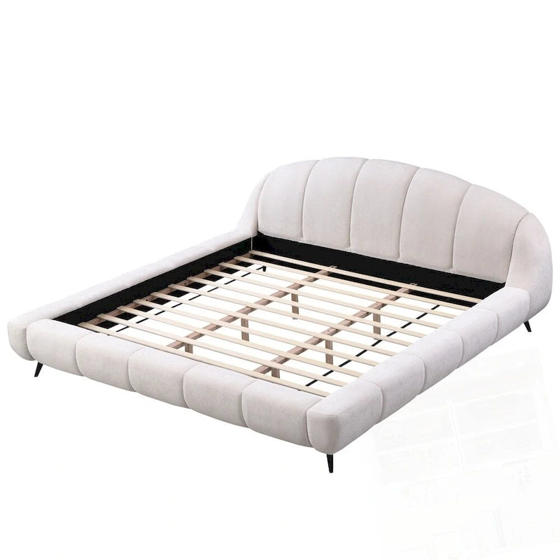 King Size Chenille Upholstered Platform Bed Shell-Shape Design Beds