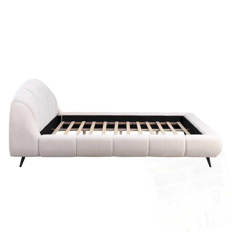 King Size Chenille Upholstered Platform Bed Shell-Shape Design Beds