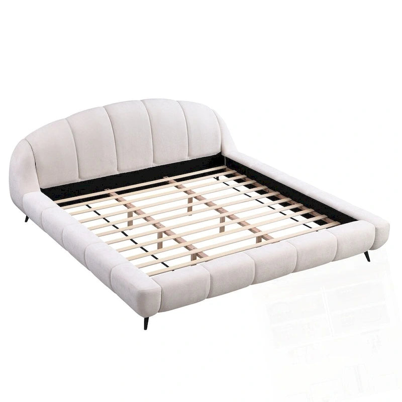 King Size Chenille Upholstered Platform Bed Shell-Shape Design Beds