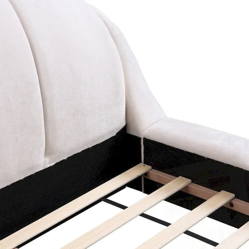 King Size Chenille Upholstered Platform Bed Shell-Shape Design Beds