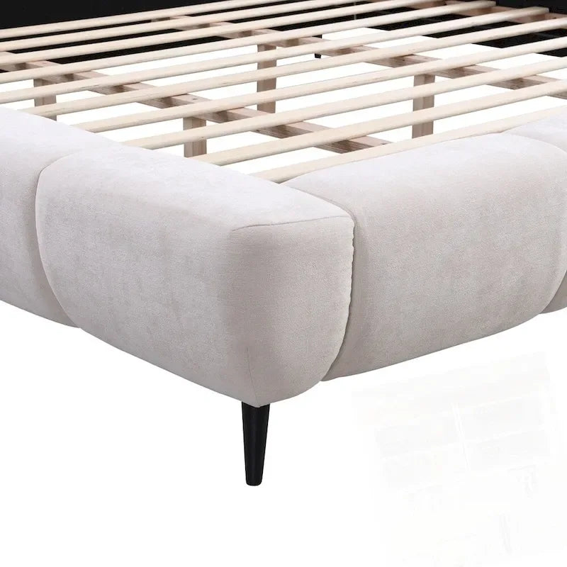 King Size Chenille Upholstered Platform Bed Shell-Shape Design Beds
