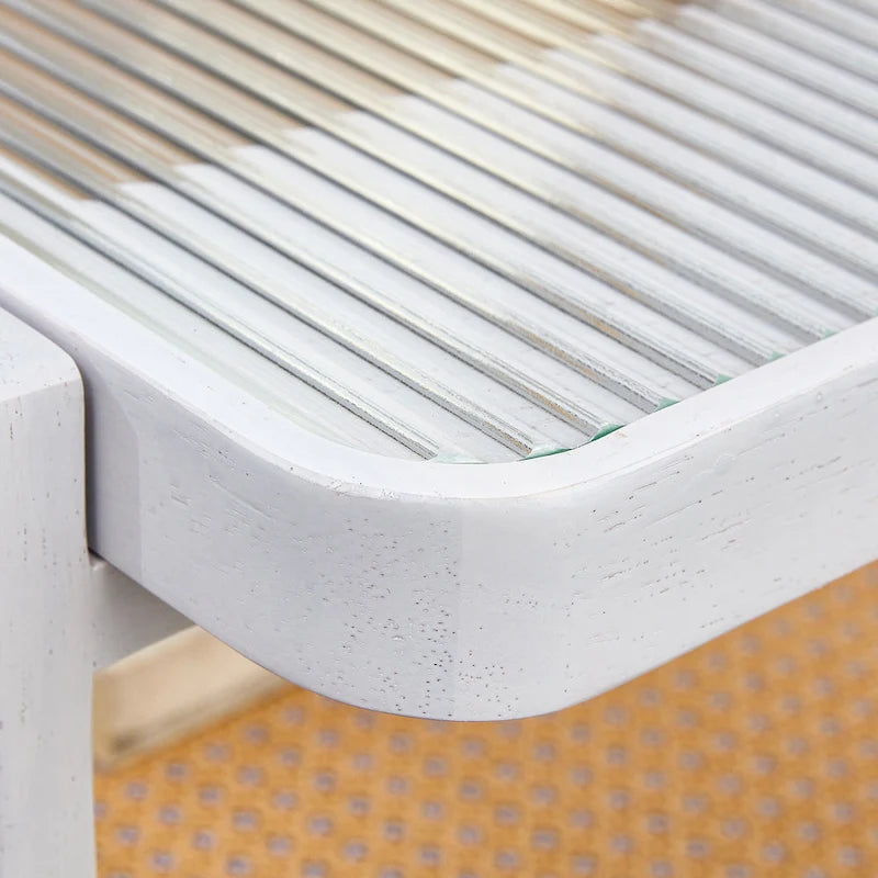 White Double-Layer Coffee Table, Glass Tabletop Imitation Rattan Side Table, Rectangular Solid Wood Table for Living Room